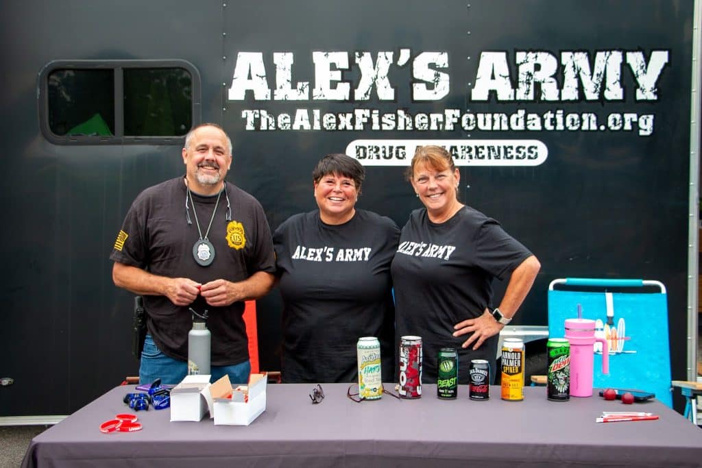 Jim Chamberlain, Kelly Fisher, Myriam Lefemime of Alex’s Army — The Alex Fisher Foundation spreading awareness and teaching the harmful effects of drug misuse. 